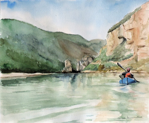 Hilo Moreno (río Vjosa) — Técnica mixta — 36×30