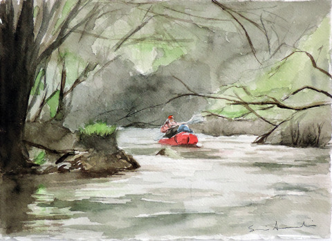 Hilo Moreno (Río Vjosa) — Técnica mixta — 30×21