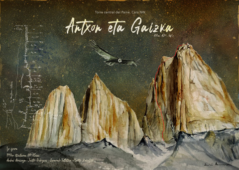 Antxon eta Gaizka (Patagonia) — Acuarela sobre papel — 70×50