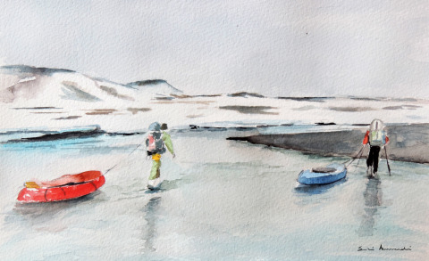 Hilo y Edu (Islandia) — Acuarela sobre papel — 29×21