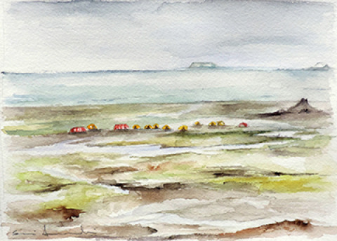 Campo Base Antártica — Acuarela — 30×21